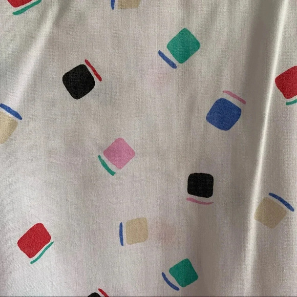 Vintage Notations Funky Print Puff Sleeve Button Down Short Sleeve Top Blouse - Picture 4 of 4